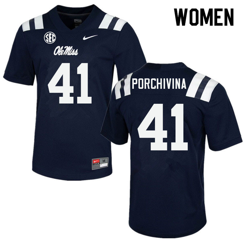 John Porchivina Ole Miss Rebels NCAA Women's Navy #41 Stitched Limited College Football Jersey EHS8758PC